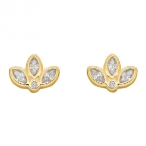 Gold Plated Zirconia Lotus Flower Earrings E6274C