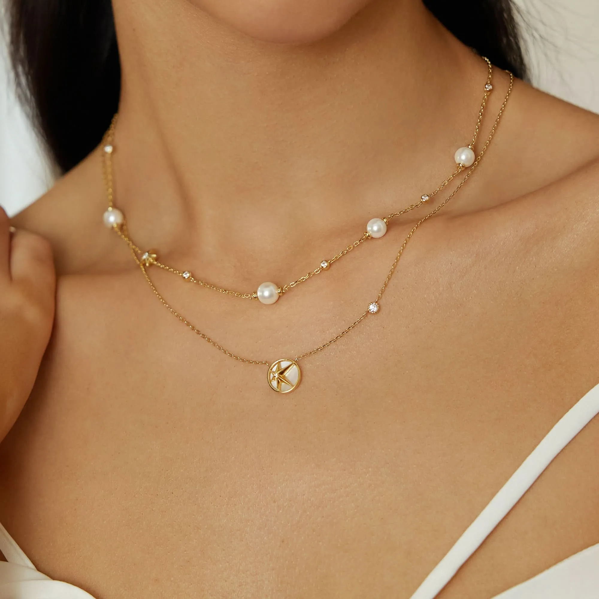 Gold Starry Mother of Pearl Necklace N065-05G