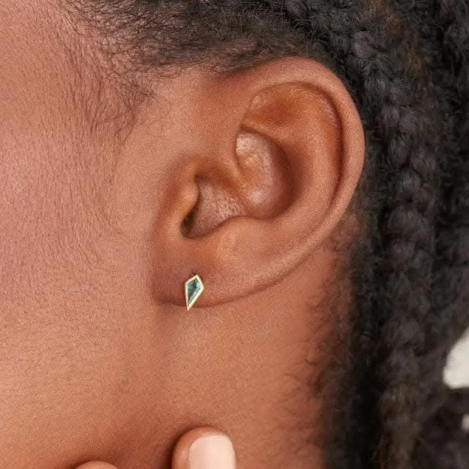 Gold Teal Sparkle Emblem Single Barbell Earring E041-01G-G