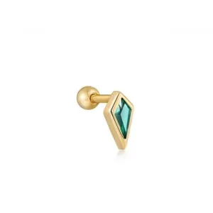 Gold Teal Sparkle Emblem Single Barbell Earring E041-01G-G