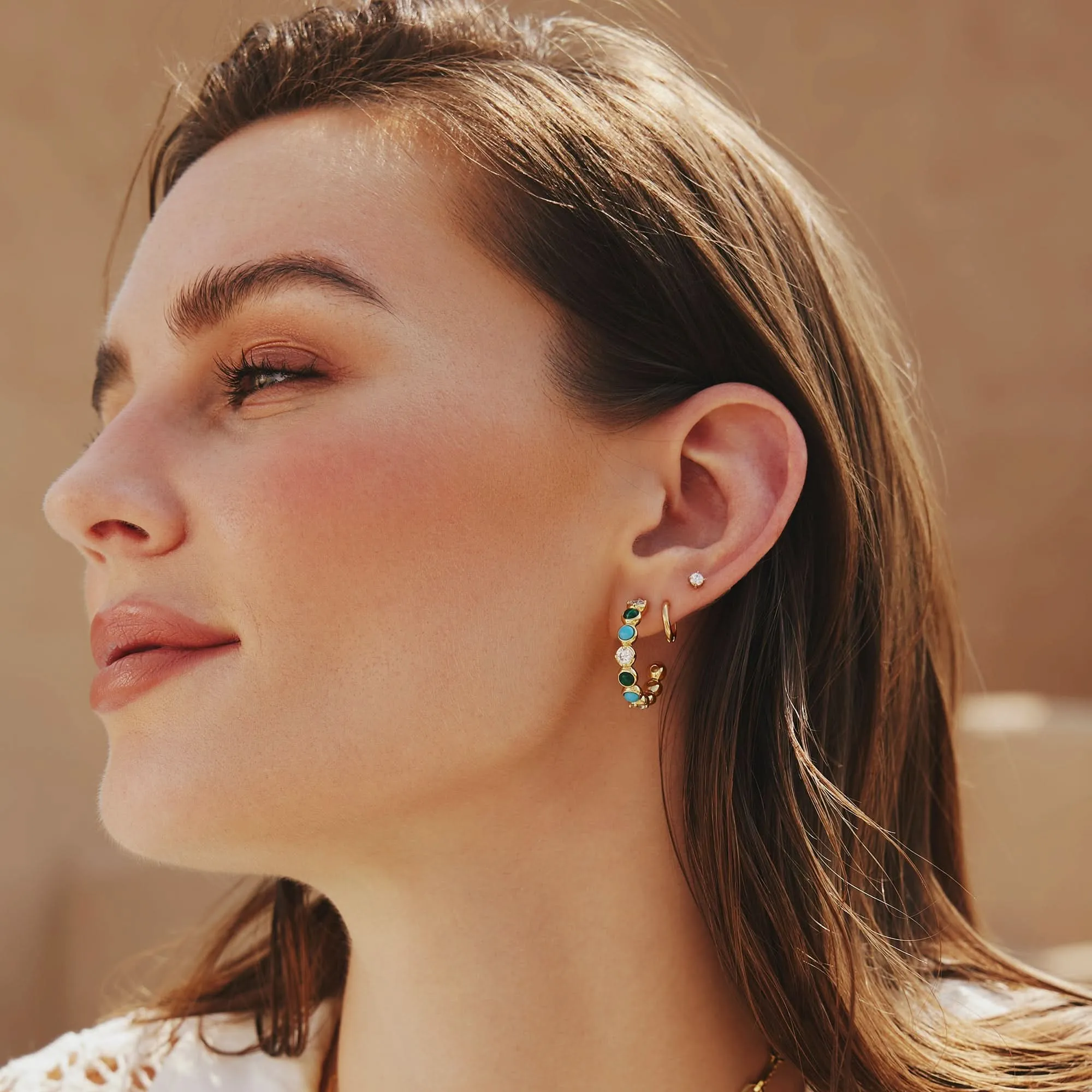 Gold Triple Marquise Stud Earrings E063-01G