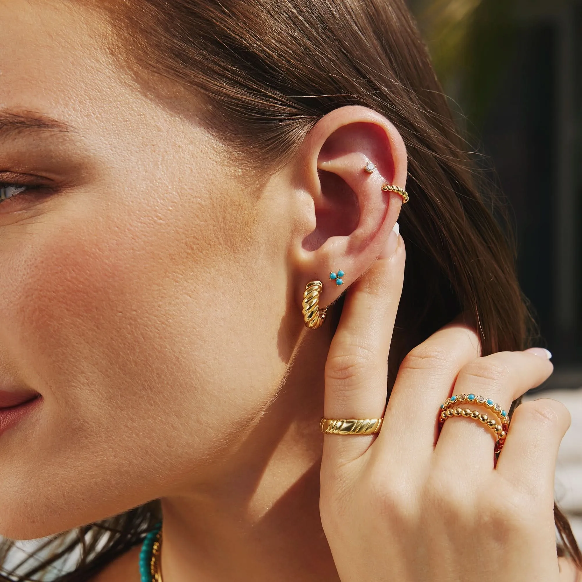 Gold Triple Marquise Stud Earrings E063-01G