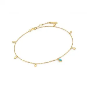 Gold Turquoise Drop Pendant Anklet F044-01G