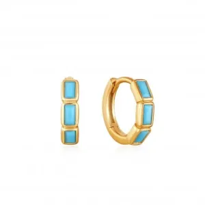Gold Turquoise Huggie Hoop Earrings E033-04G