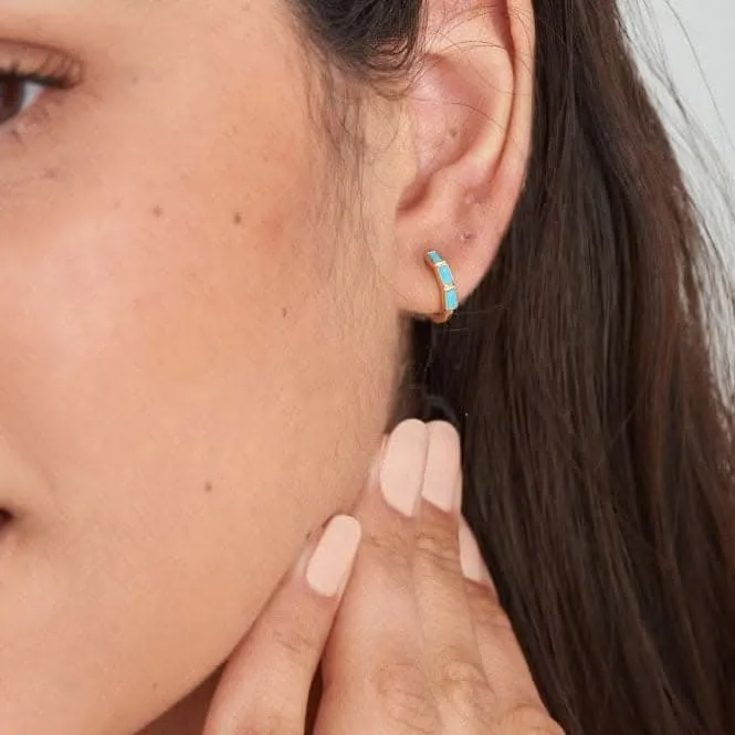 Gold Turquoise Huggie Hoop Earrings E033-04G