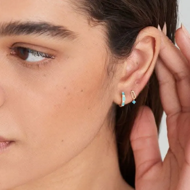 Gold Turquoise Huggie Hoop Earrings E033-04G