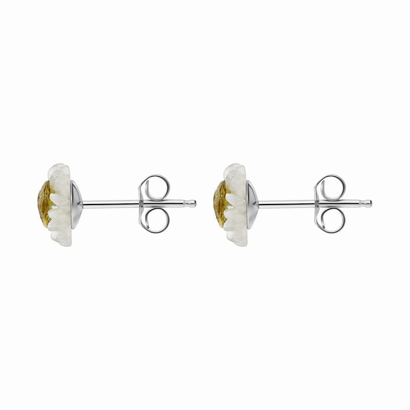 Gold Plated Sterling Silver White Mother Of Pearl Tuberose 8mm Daisy Earrings