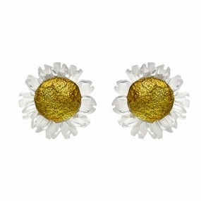 Gold Plated Sterling Silver White Mother Of Pearl Tuberose 8mm Daisy Earrings