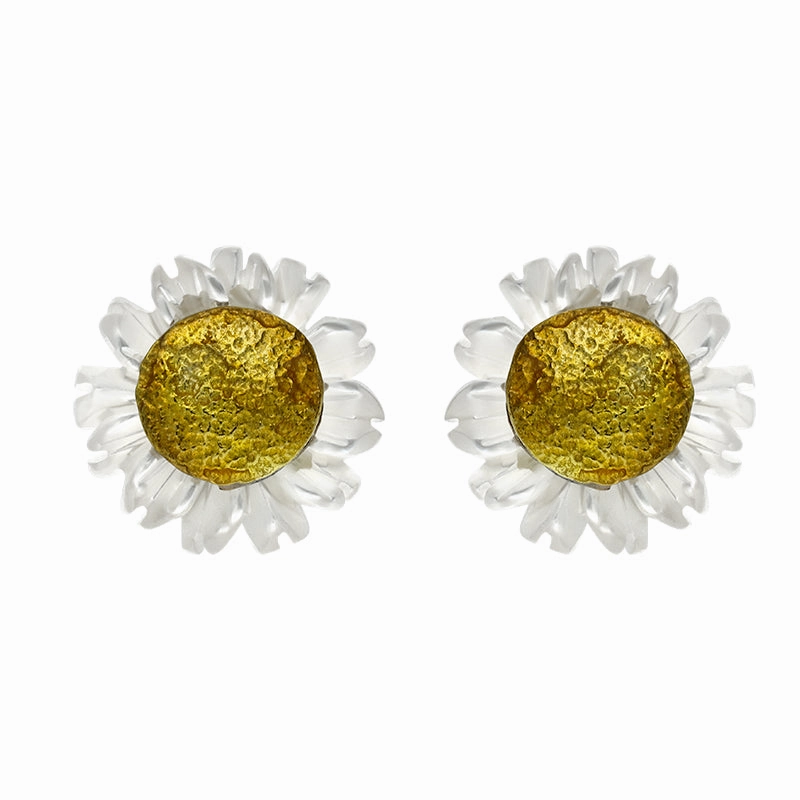 Gold Plated Sterling Silver White Mother Of Pearl Tuberose 8mm Daisy Earrings