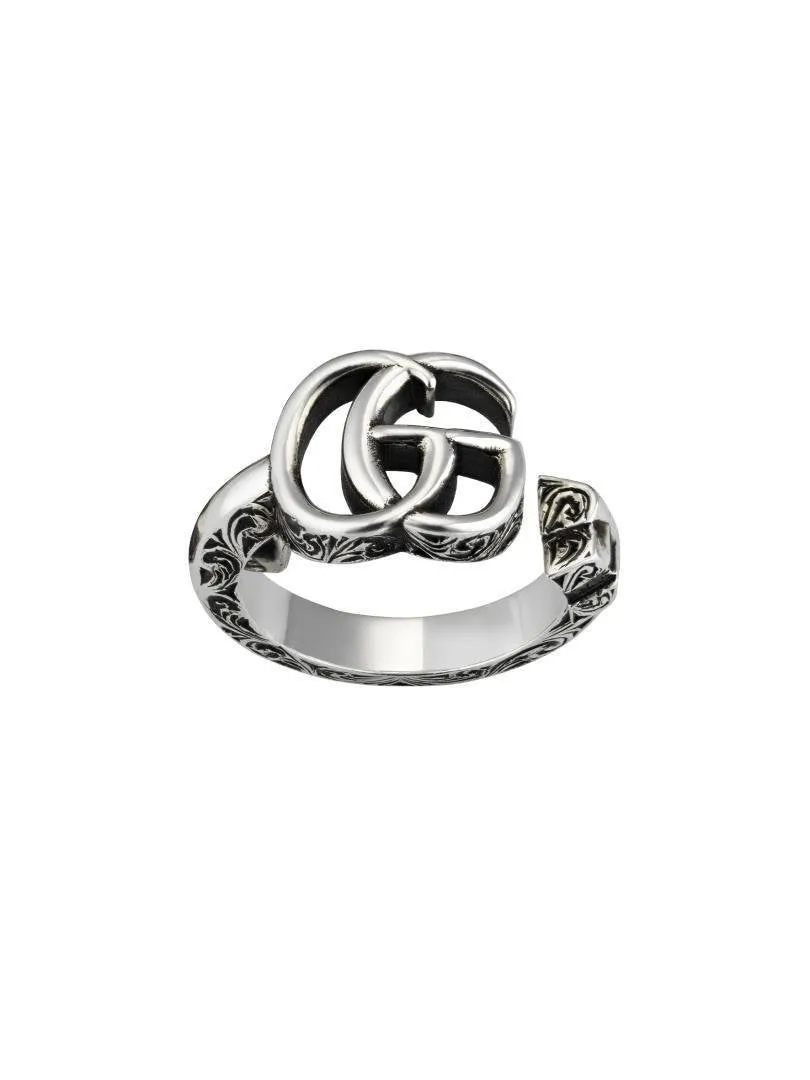 Gucci Double G Detail Aged Sterling Silver Ring D