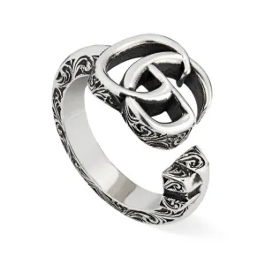Gucci Double G Detail Aged Sterling Silver Ring D