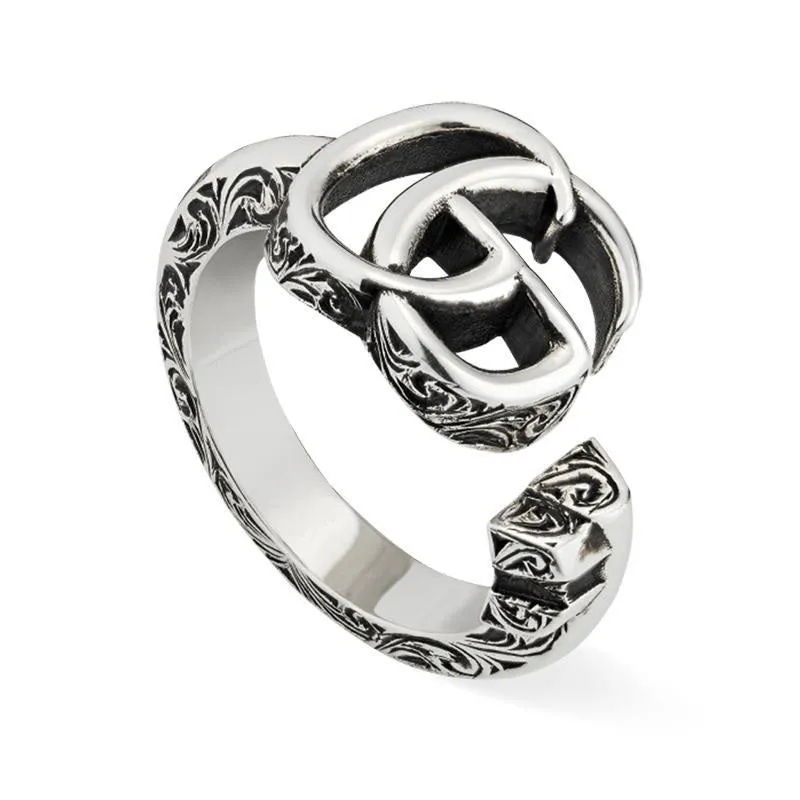 Gucci Double G Detail Aged Sterling Silver Ring D