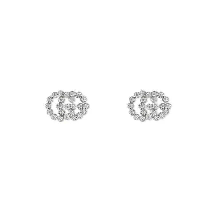 Gucci GG Running 18ct White Gold Diamond Stud Earrings D