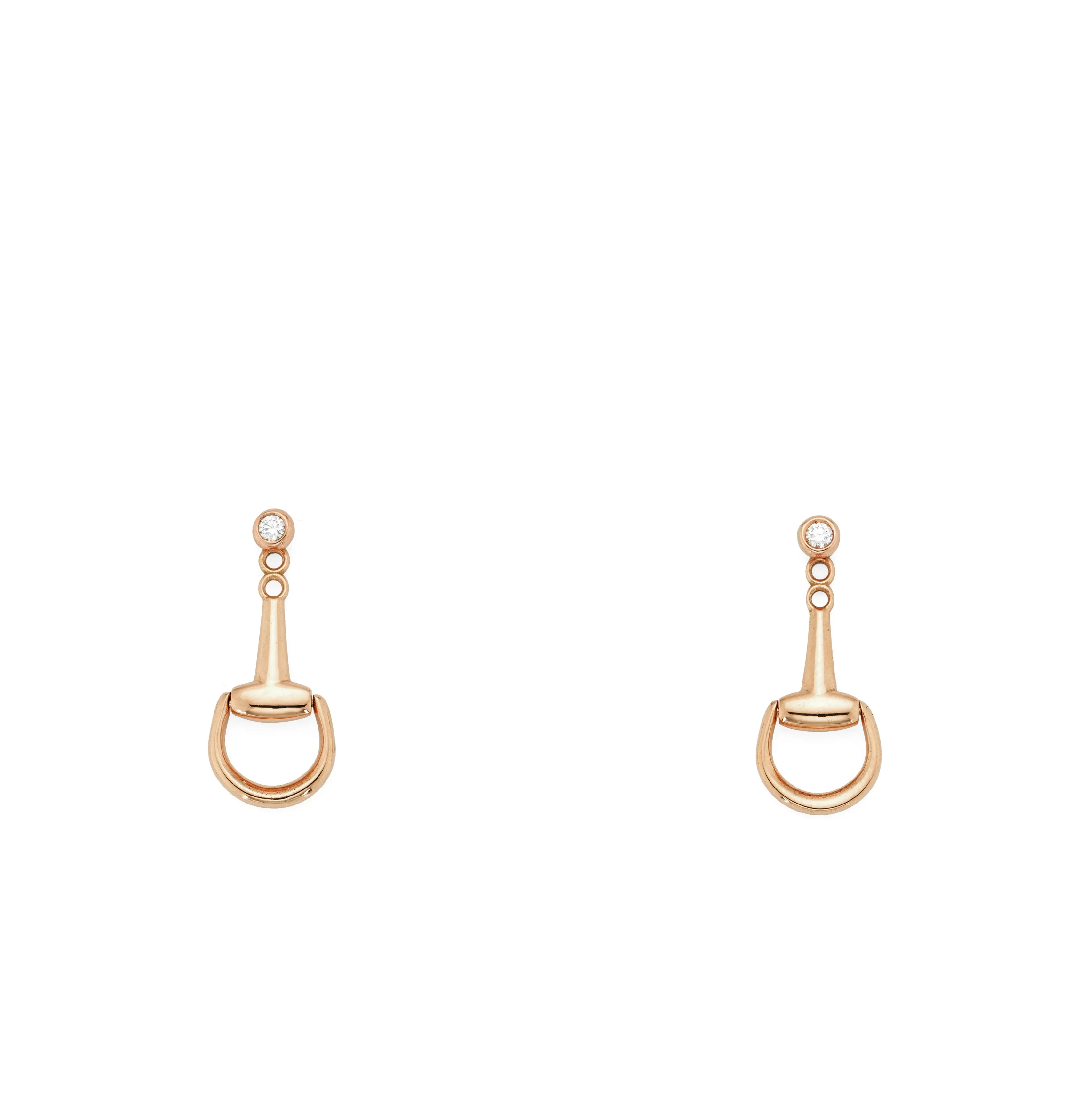 Gucci Horsebit 18ct Rose Gold and Diamond Drop Earrings