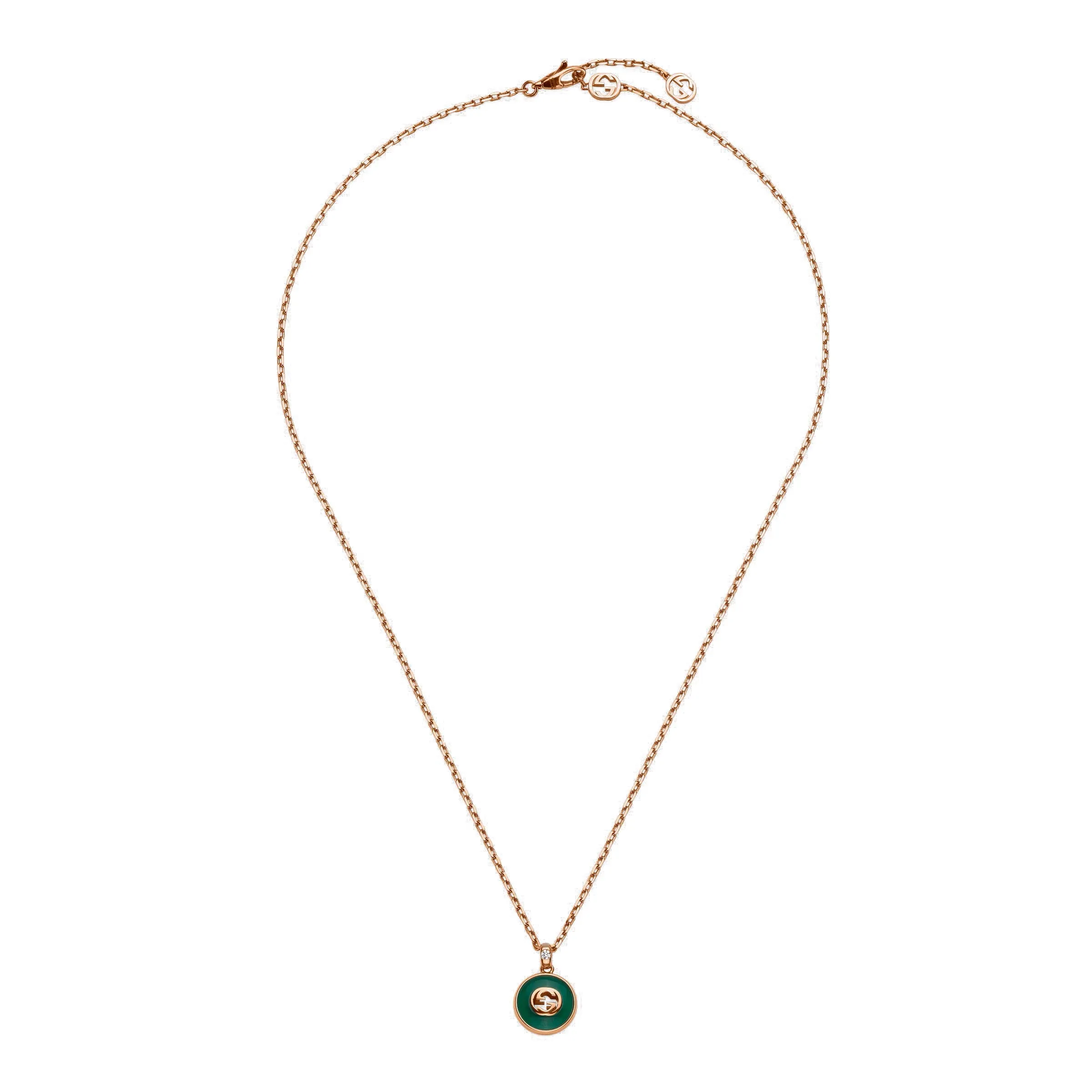 Gucci Interlocking 18ct Rose Gold Green Agate Necklace