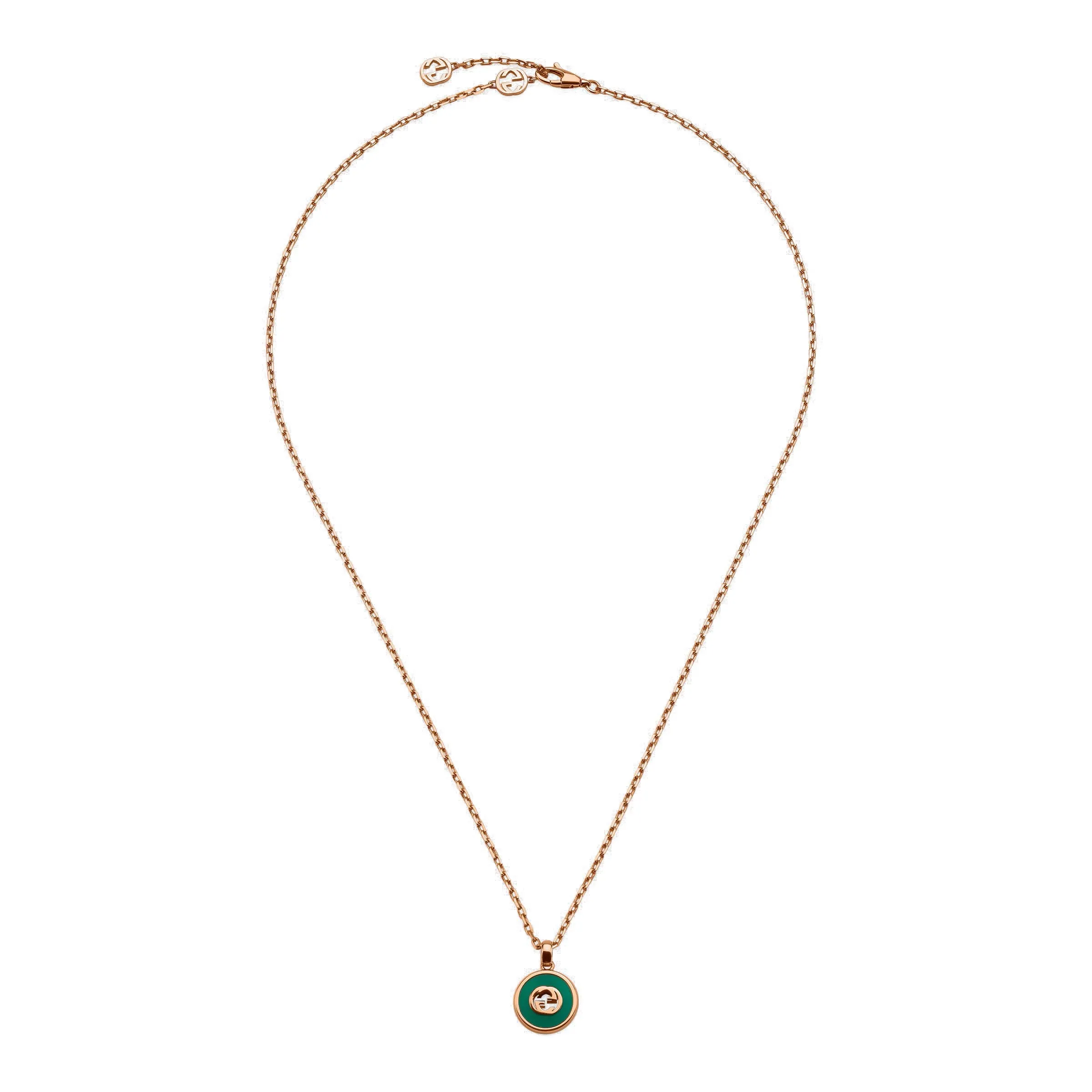 Gucci Interlocking 18ct Rose Gold Green Agate Necklace