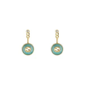 Gucci Interlocking G 18ct Yellow Gold Amazonite & Diamond Earrings