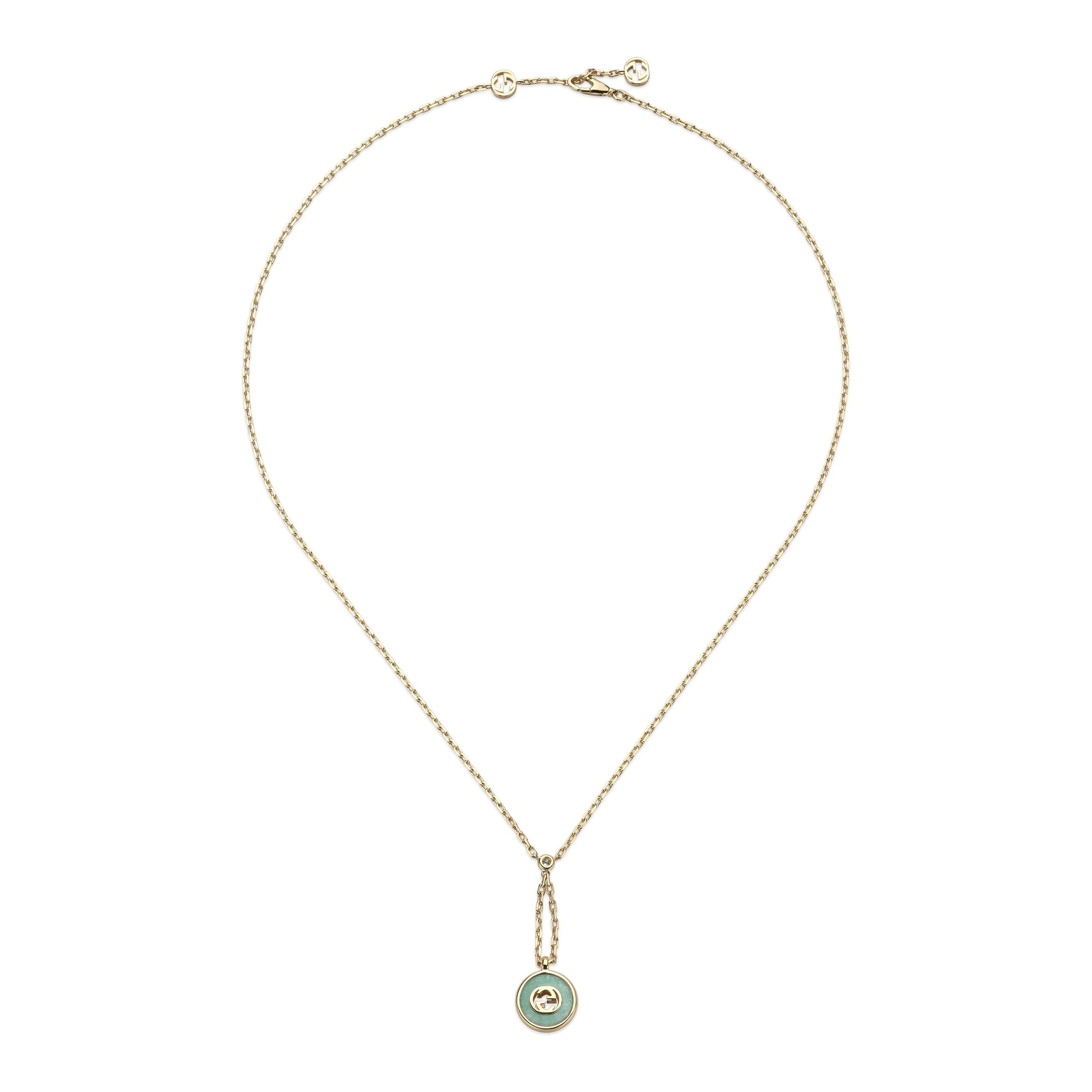 Gucci Interlocking G 18ct Yellow Gold Amazonite & Diamond Necklace