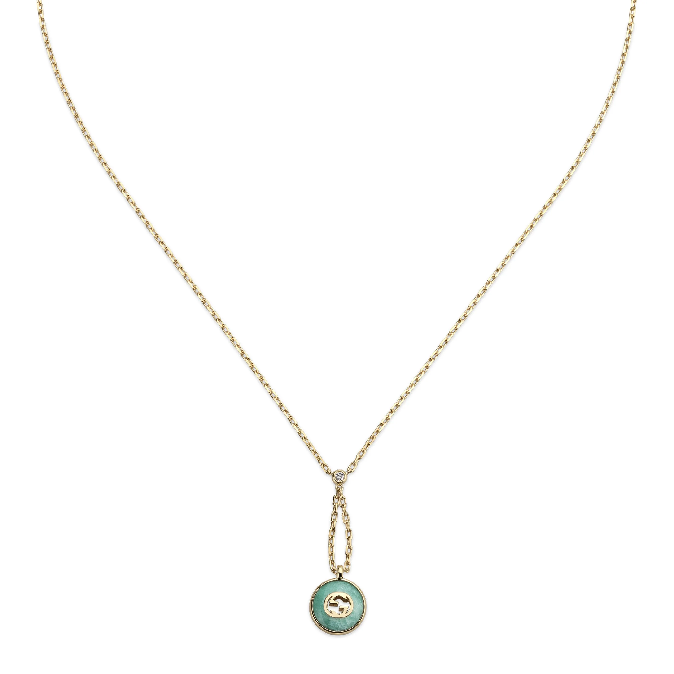 Gucci Interlocking G 18ct Yellow Gold Amazonite & Diamond Necklace