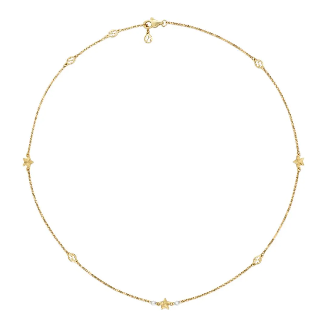 Gucci Interlocking G 18ct Yellow Gold Diamond Star Necklace D