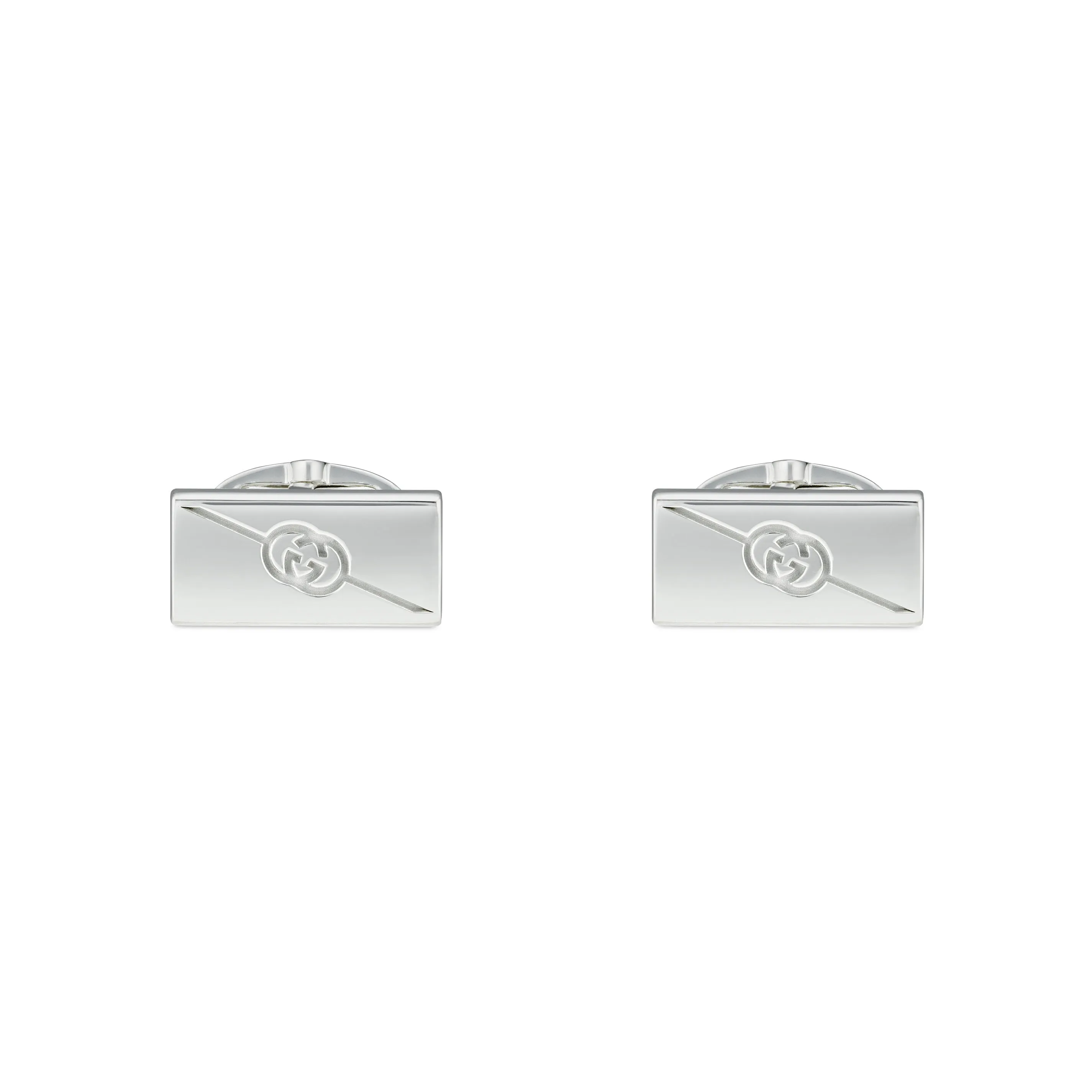 Gucci Interlocking G Motif Rectangular Sterling Silver Cufflinks