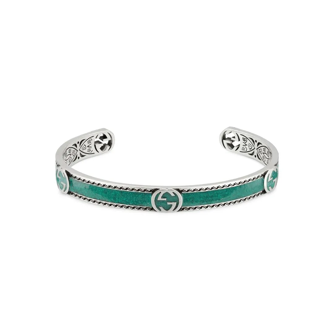 Gucci Interlocking G Sterling Silver Turquoise Enamel Cuff Bracelet D