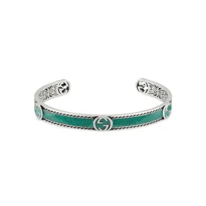 Gucci Interlocking G Sterling Silver Turquoise Enamel Cuff Bracelet D