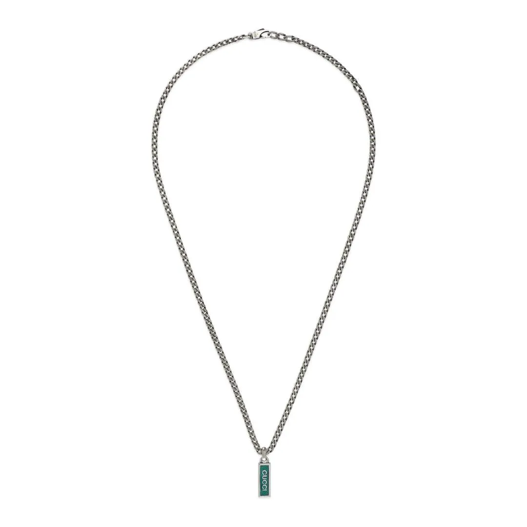 Gucci Logo Sterling Silver Green Enamel Tag Pendant D