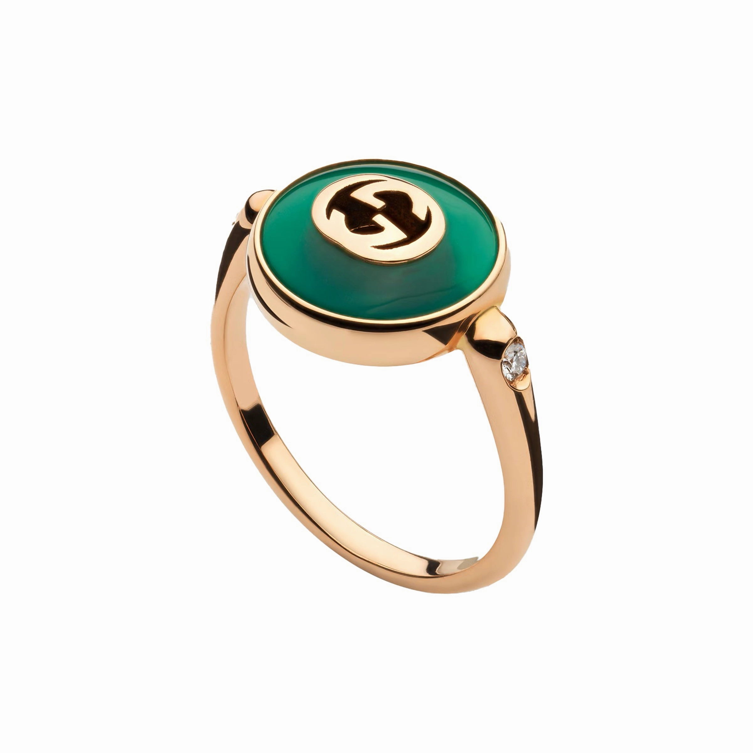 Gucci Interlocking 18ct Rose Gold Green Agate Ring