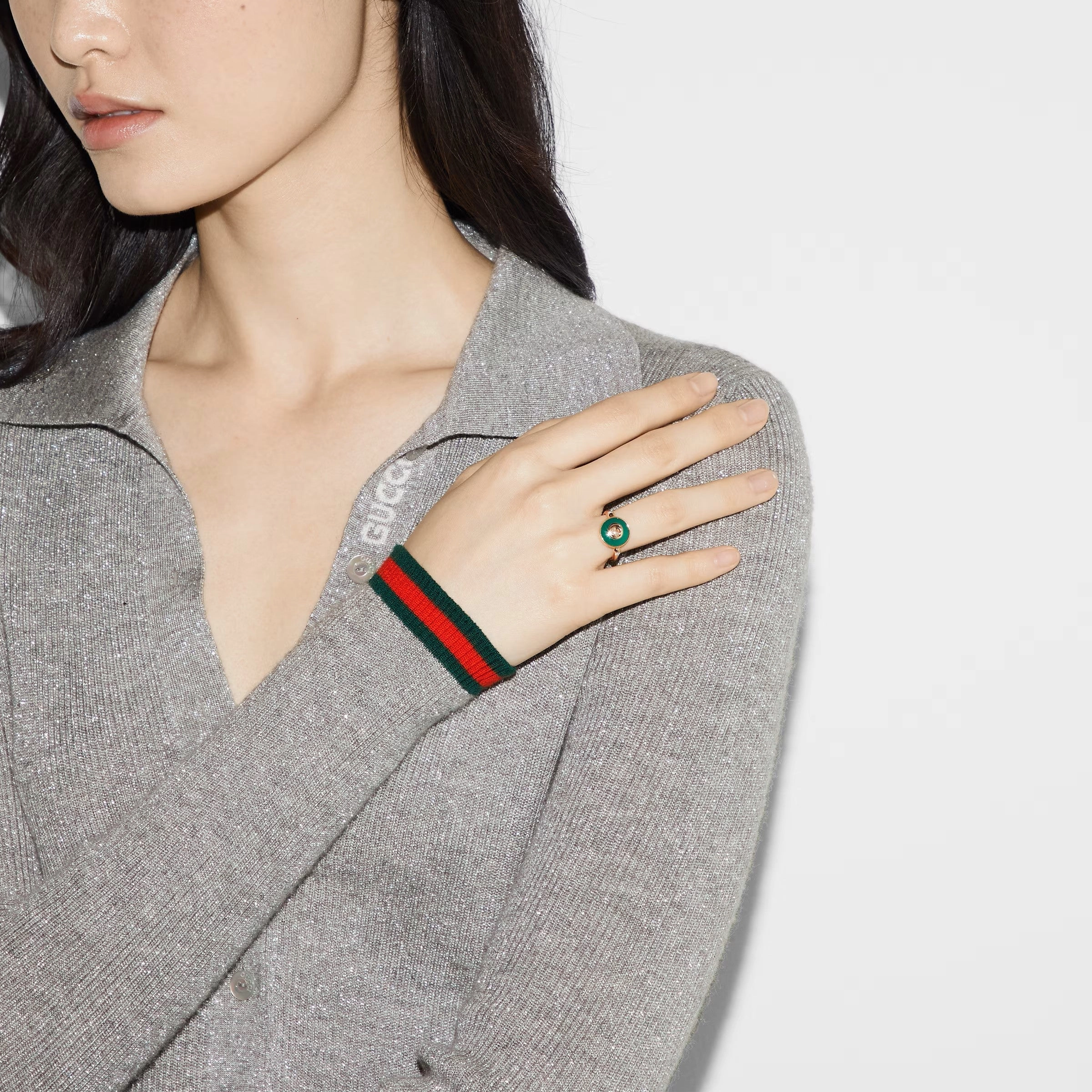 Gucci Interlocking 18ct Rose Gold Green Agate Ring
