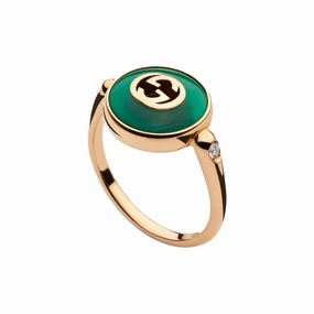Gucci Interlocking 18ct Rose Gold Green Agate Ring
