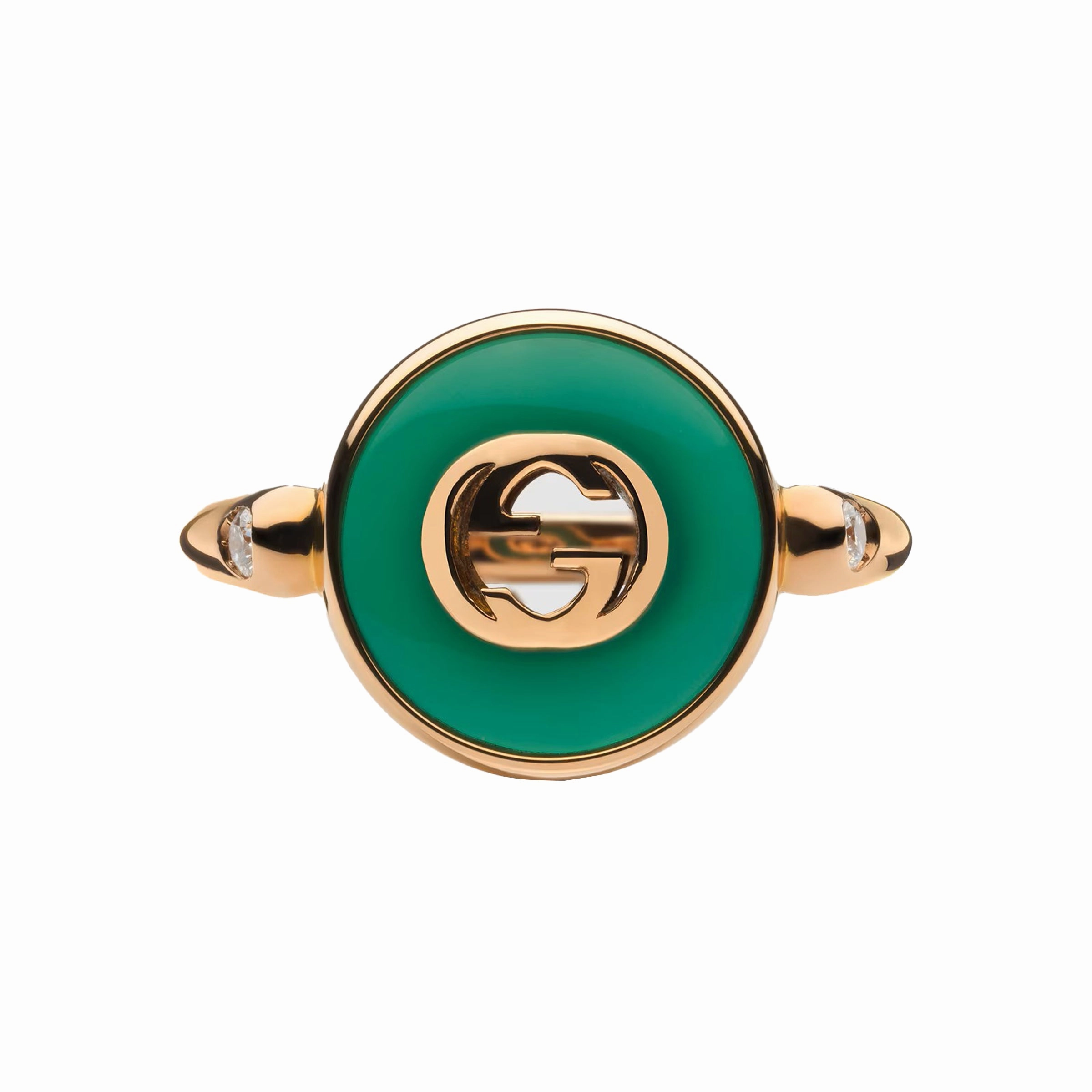 Gucci Interlocking 18ct Rose Gold Green Agate Ring