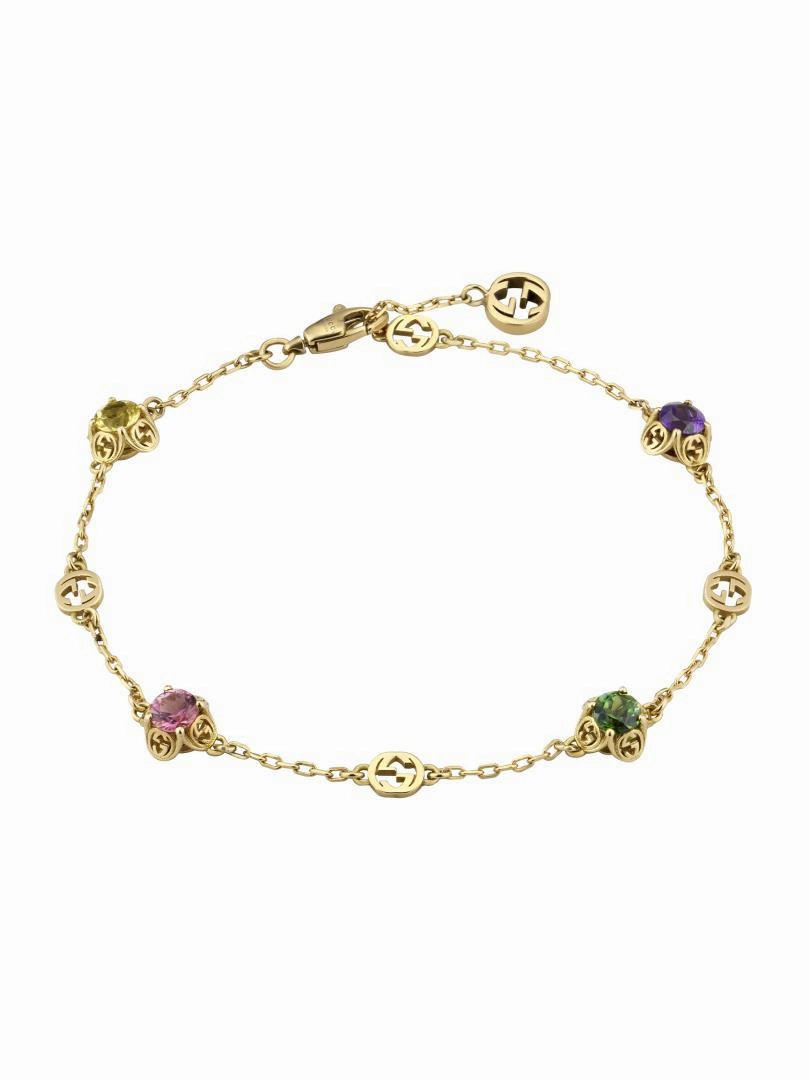 Gucci Interlocking G 18ct Yellow Gold Multicoloured Gemstone Bracelet D