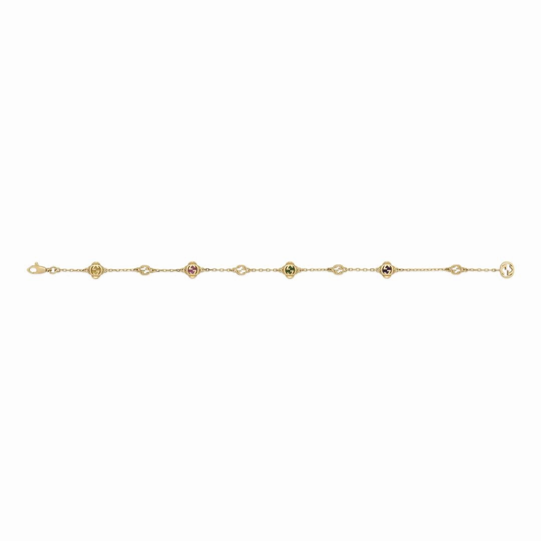 Gucci Interlocking G 18ct Yellow Gold Multicoloured Gemstone Bracelet D