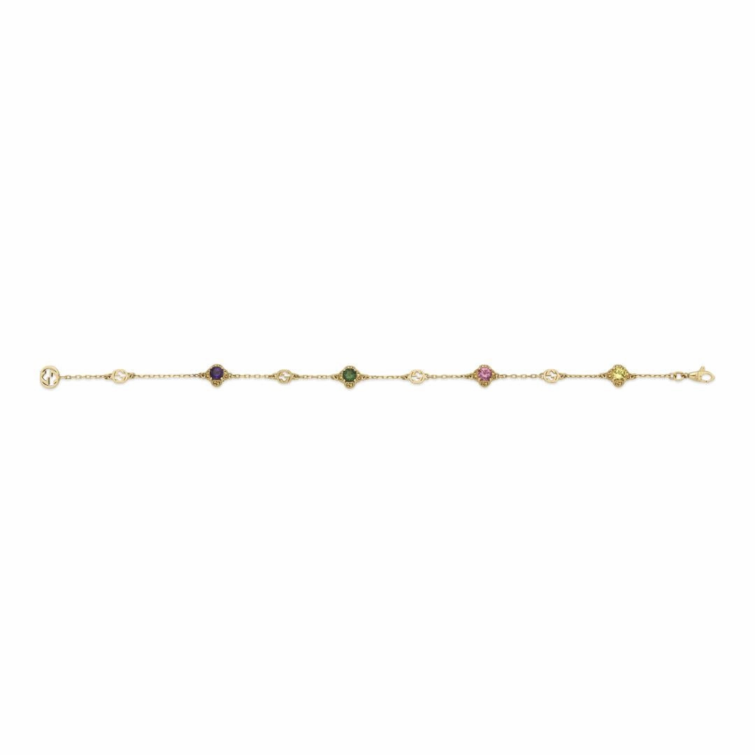 Gucci Interlocking G 18ct Yellow Gold Multicoloured Gemstone Bracelet D
