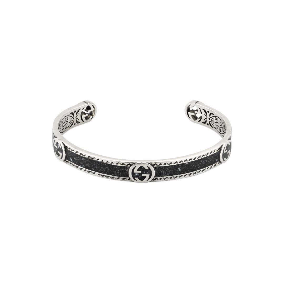 Gucci Interlocking Sterling Silver Black Enamel Cuff Bracelet D