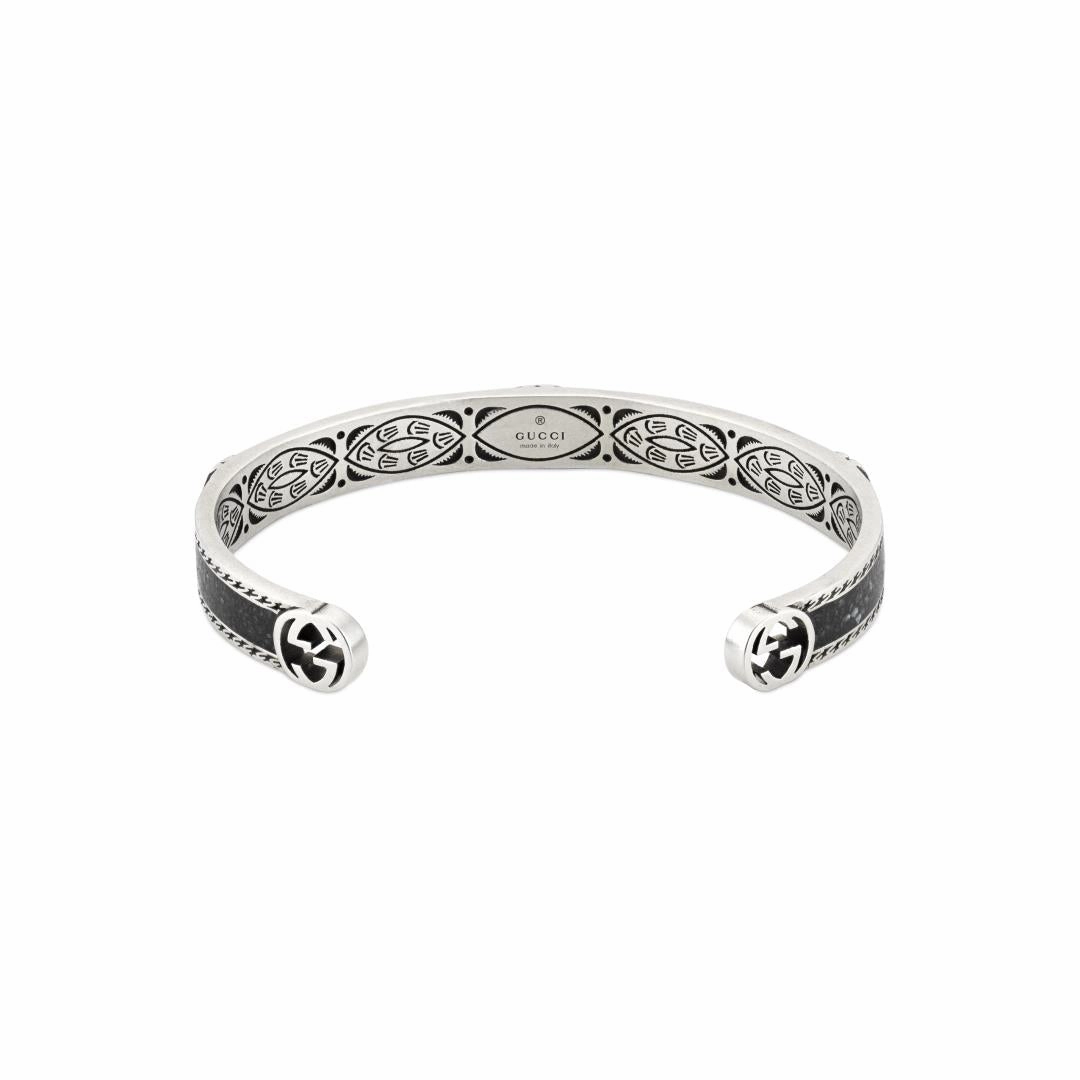 Gucci Interlocking Sterling Silver Black Enamel Cuff Bracelet D
