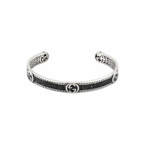 Gucci Interlocking Sterling Silver Black Enamel Cuff Bracelet D