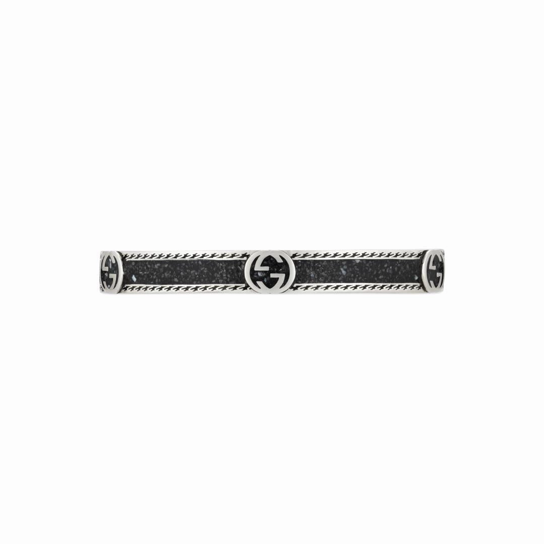 Gucci Interlocking Sterling Silver Black Enamel Cuff Bracelet D