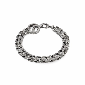 Gucci Interlocking Sterling Silver Engraved Chain Bracelet