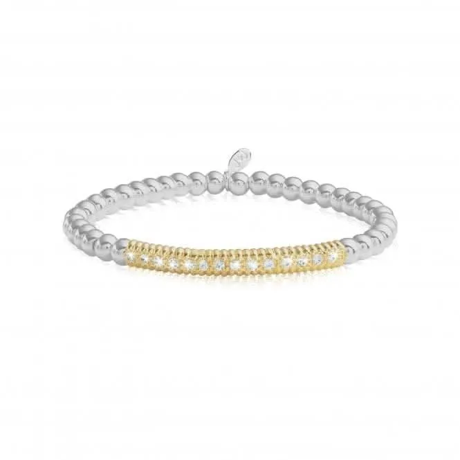 Halo Silver And Gold Pave Ball 17.5cm Stretch Bracelet 4523