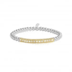 Halo Silver And Gold Pave Ball 17.5cm Stretch Bracelet 4523