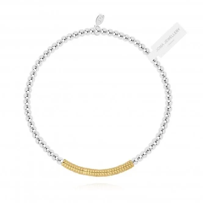 Halo Silver And Gold Pave Ball 17.5cm Stretch Bracelet 4523