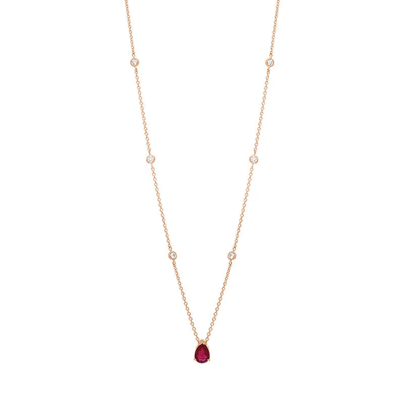 Hans D Krieger 18ct Rose Gold Ruby Diamond Pear Drop Necklace