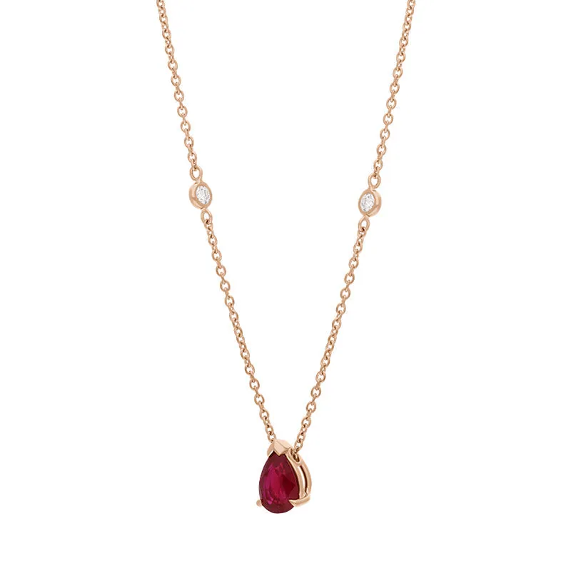 Hans D Krieger 18ct Rose Gold Ruby Diamond Pear Drop Necklace