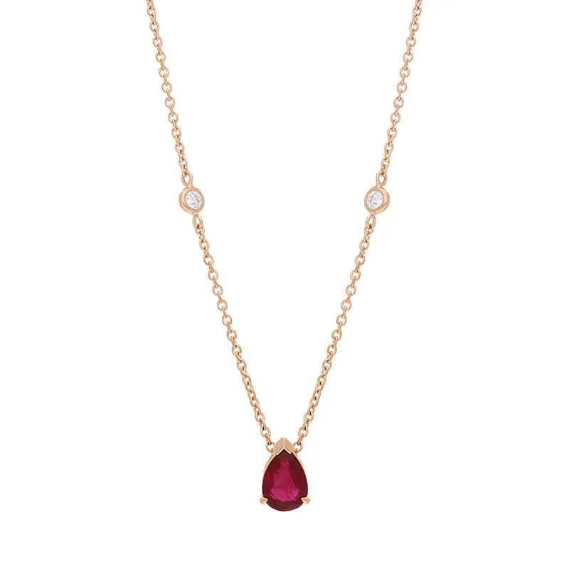 Hans D Krieger 18ct Rose Gold Ruby Diamond Pear Drop Necklace