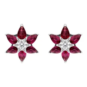 Hans D. Krieger 18ct White Gold 1.90ct Ruby Diamond Flower Stud Earrings