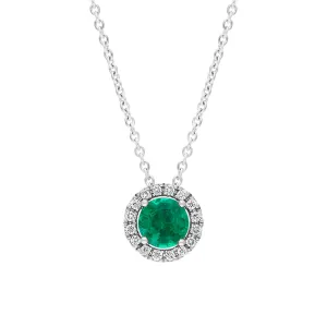 Hans D Krieger 18ct White Gold Emerald Diamond Round Cluster Pendant