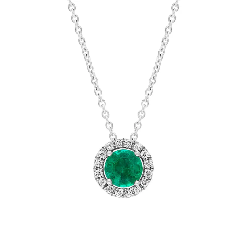 Hans D Krieger 18ct White Gold Emerald Diamond Round Cluster Pendant