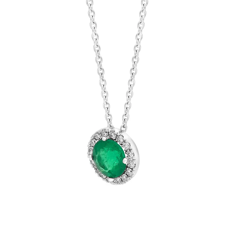 Hans D Krieger 18ct White Gold Emerald Diamond Round Cluster Pendant